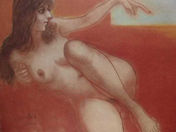 古沢岩美、デッサン 45、希少大判画集画、新品額装付、状態良好