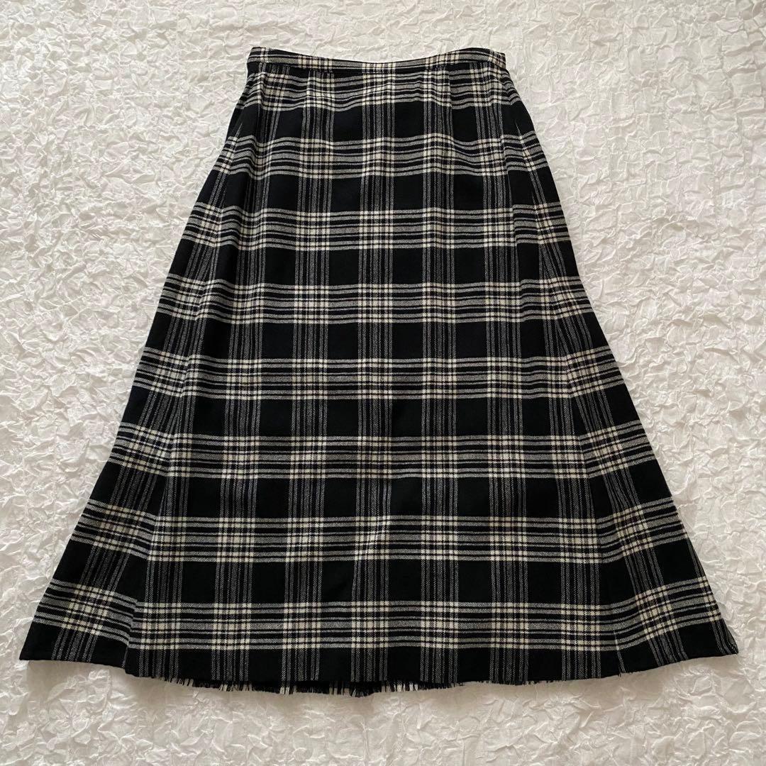 ピンクハウス ウール バックティアードスカート チェック リボン 黒