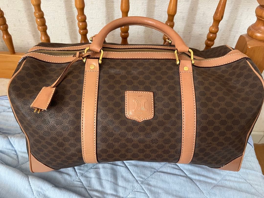 【CELINE】ボストンバッグ　マカダム柄　PVC ダークブラウン