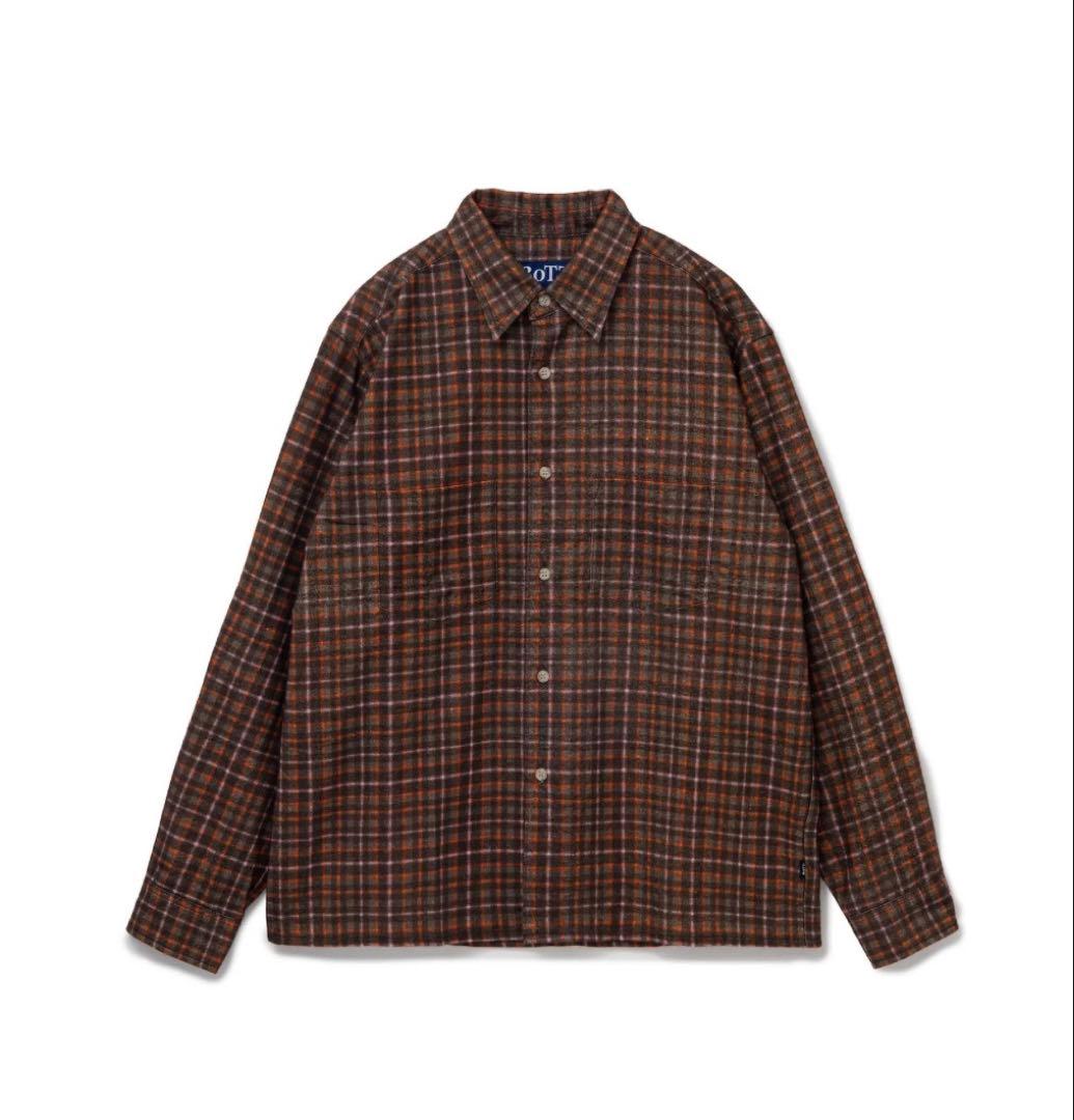 BOTTブラウン チェック柄 ネルシャツ 長袖