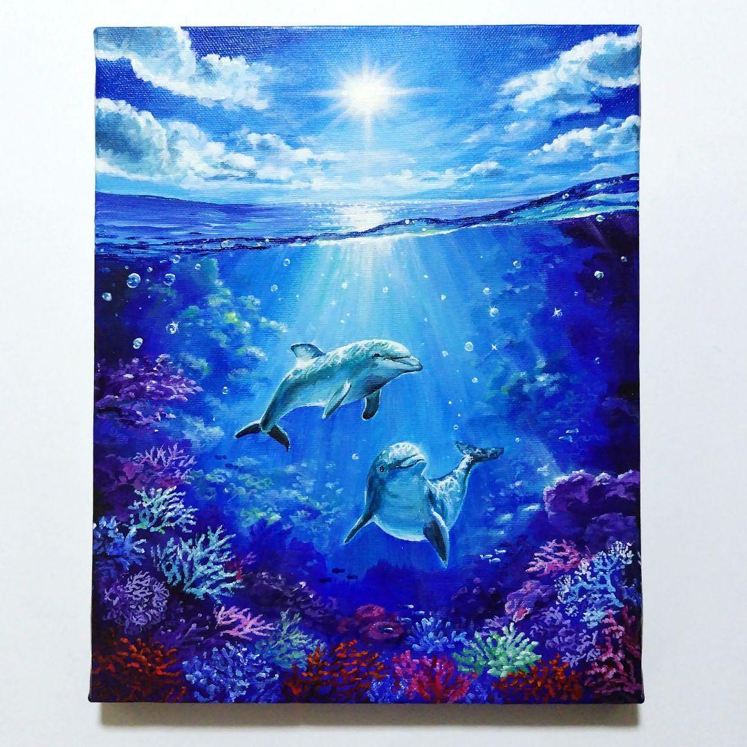 海の世界④】アクリル画 F3 風景画 絵画 原画 動物 - メルカリ