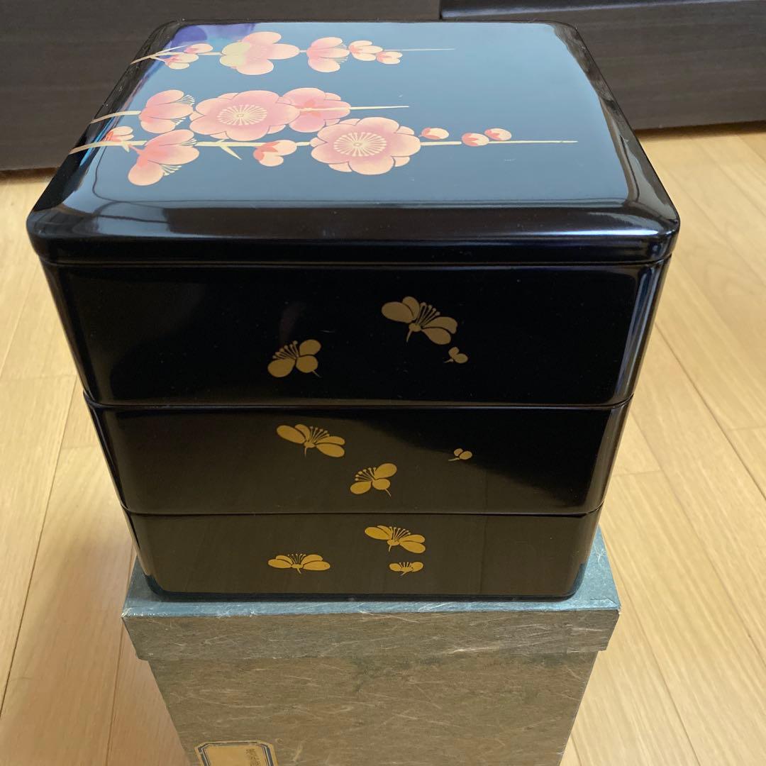 天然木 本重箱 うるし塗装 八重梅