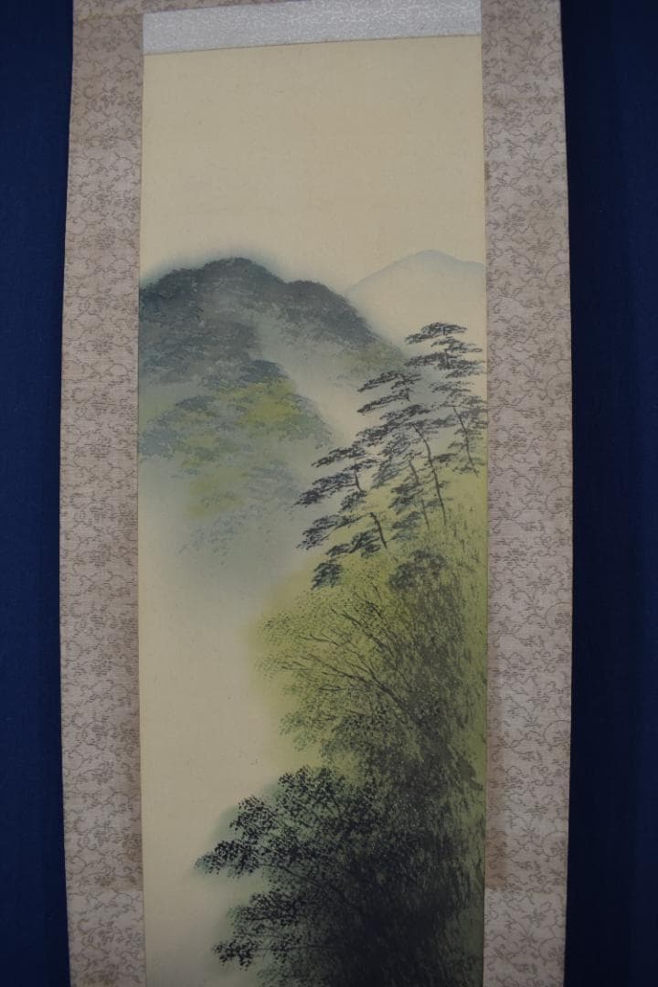 真作】平井楳仙/嵐峡新緑図/保津川筏下り図/掛軸☆宝船☆Z-285真作