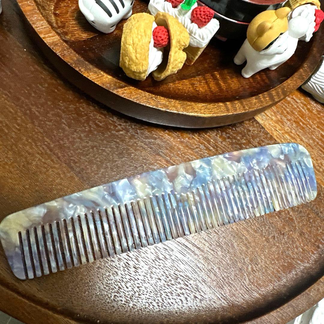 ☆ヘアコーム68アセテート櫛アセチヘアブラシ高級大理石マーブル柄14.5cm紫彩