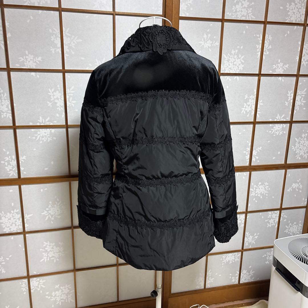 SuperBeauty ダウンコート レース ビジュー ベロア 黒 42 ダウンコート