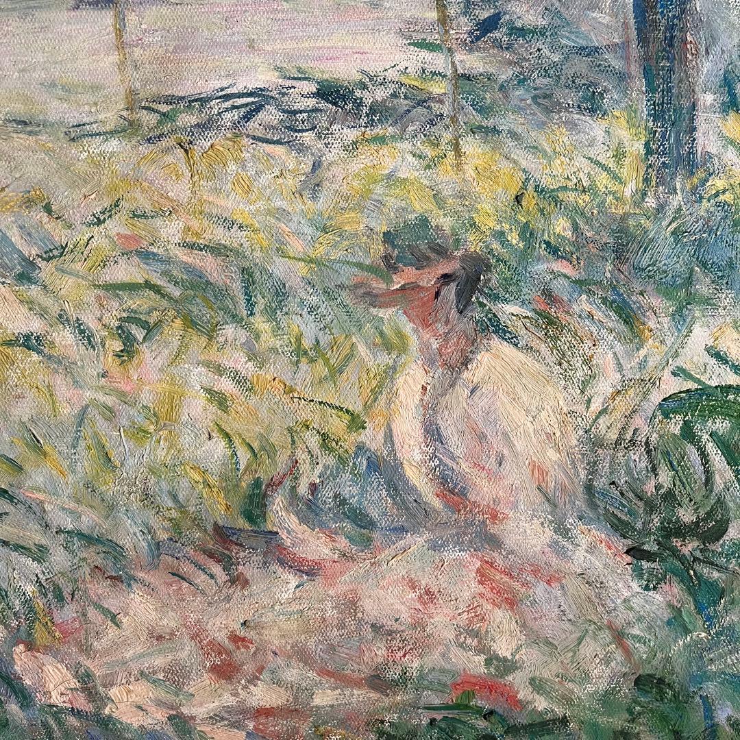 ☆秀作☆ 手書き油絵 クロード・モネ 柳の下に座る女（大）額付き 絵画