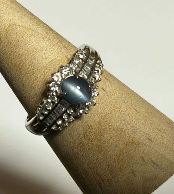 Pt900 アレキサンドライトキャッツアイ 4.3g 0.9ct 13.5号