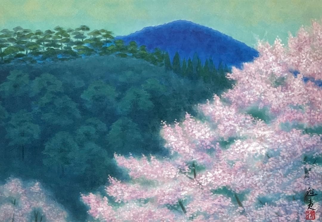 【新品現品のみ】東山魁夷 『花薫る』複製画 　ポスター額付　日本画 風景画