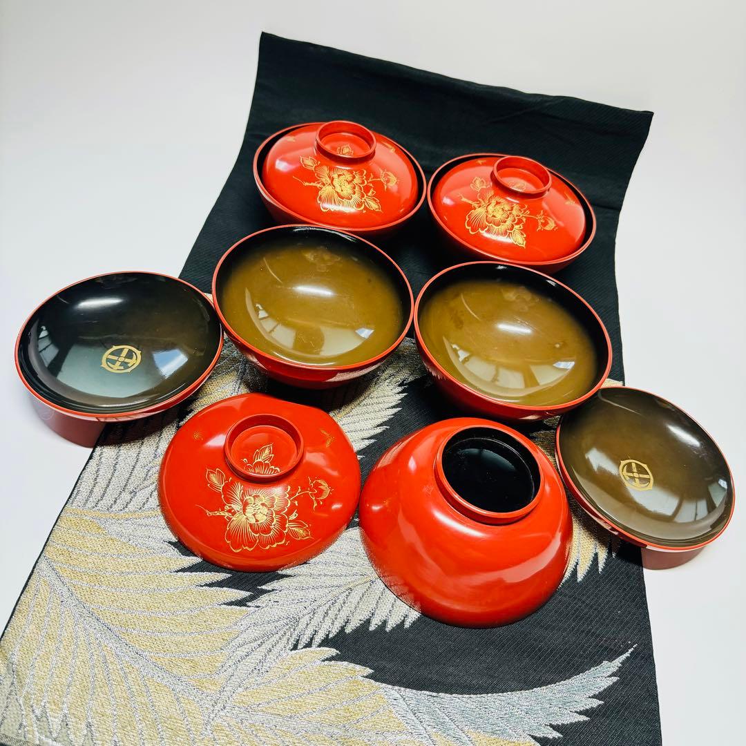 漆器 輪島塗 木製 蒔絵 蓋付椀 汁椀 5客 時代物 - メルカリ
