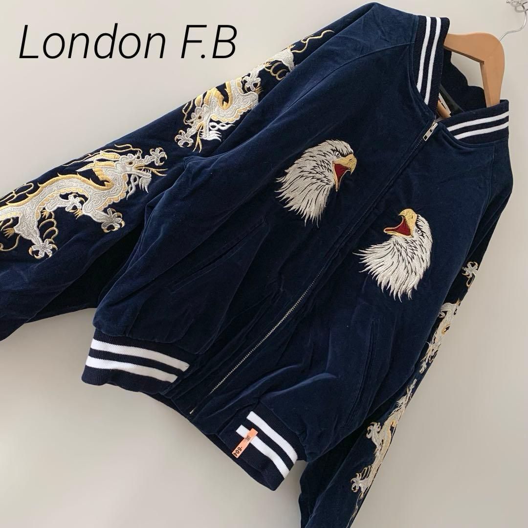 vintage London F.B スカジャン ネイビー 鷲 龍 イーグル L