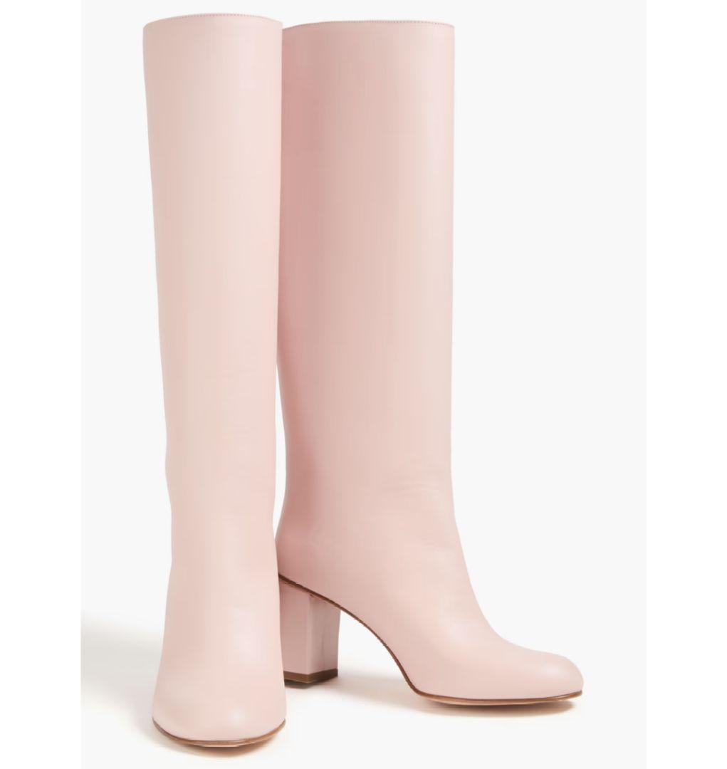希少良品　レッドヴァレンティノ　ロングブーツ37　ピンクベージュ　太ヒール 希少良品 レッドヴァレンティノ ロングブーツ37 ピンクベージュ 太ヒール