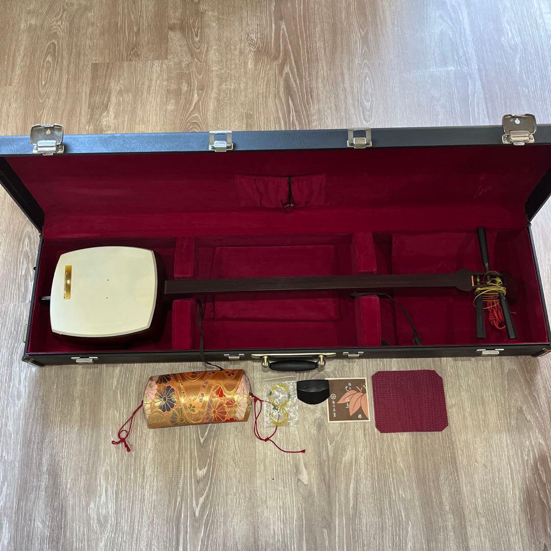 お稽古　紅木　地歌　三味線　ケースつき
