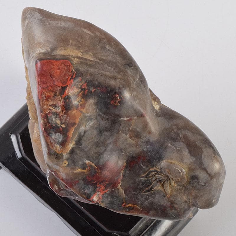 中国 玉石鶏血石彫刻 楼閣山水雕 置物 唐木台付 V R9267 - メルカリ