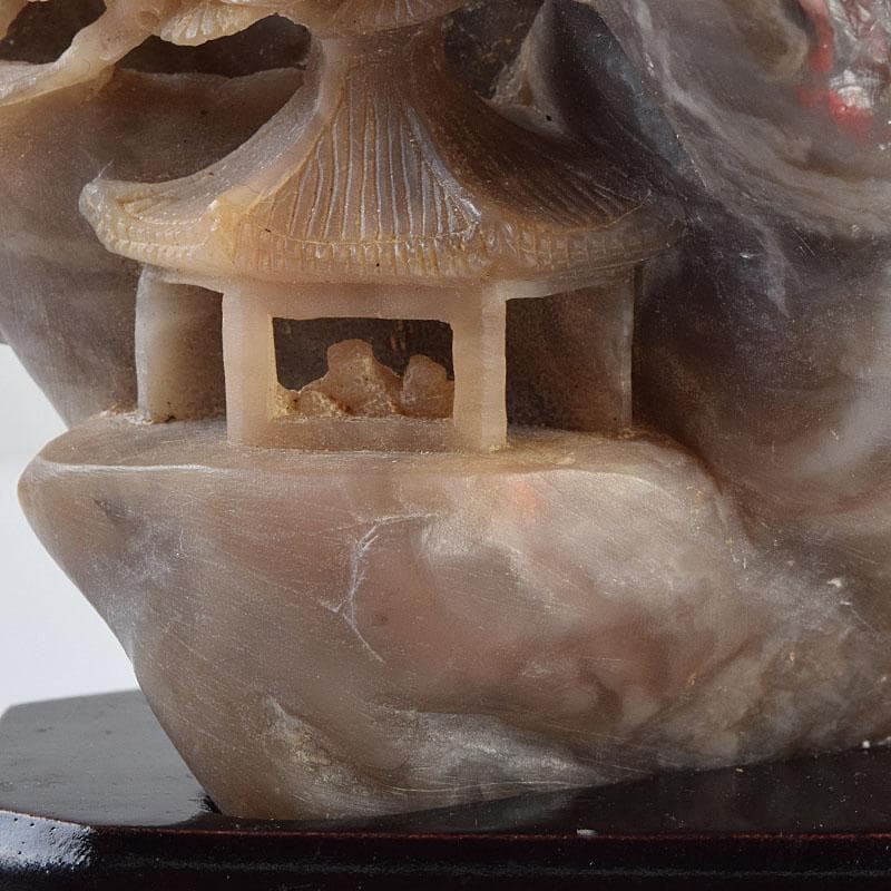 中国 玉石鶏血石彫刻 楼閣山水雕 置物 唐木台付 V R9267 - メルカリ