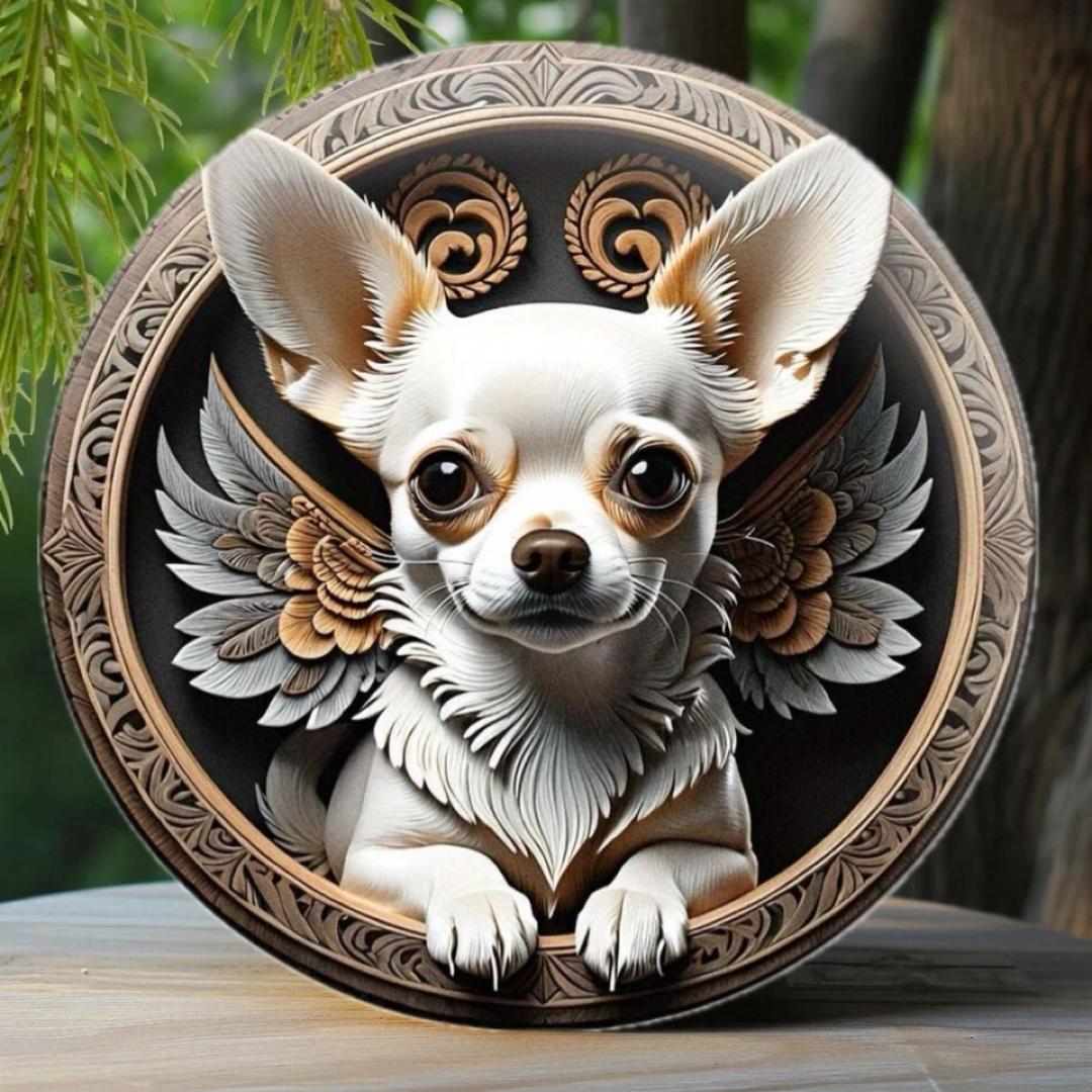 チワワ 羽 壁飾り 犬 メタルウォールアート 犬雑貨 インテリア 置き物