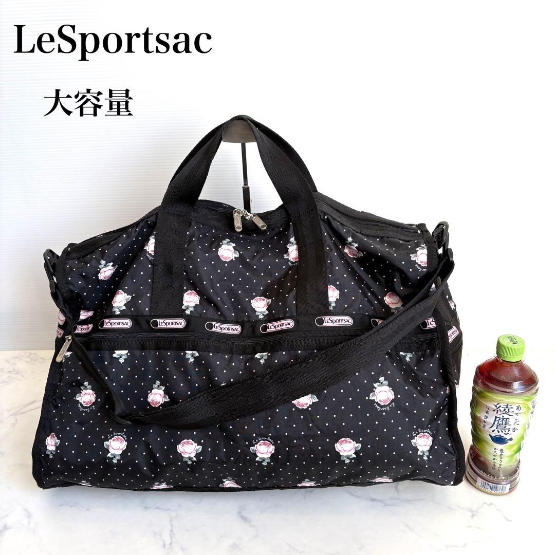 新品 レスポートサック ボストンバッグ ローズ＆ドット柄 黒 ピンク 2way