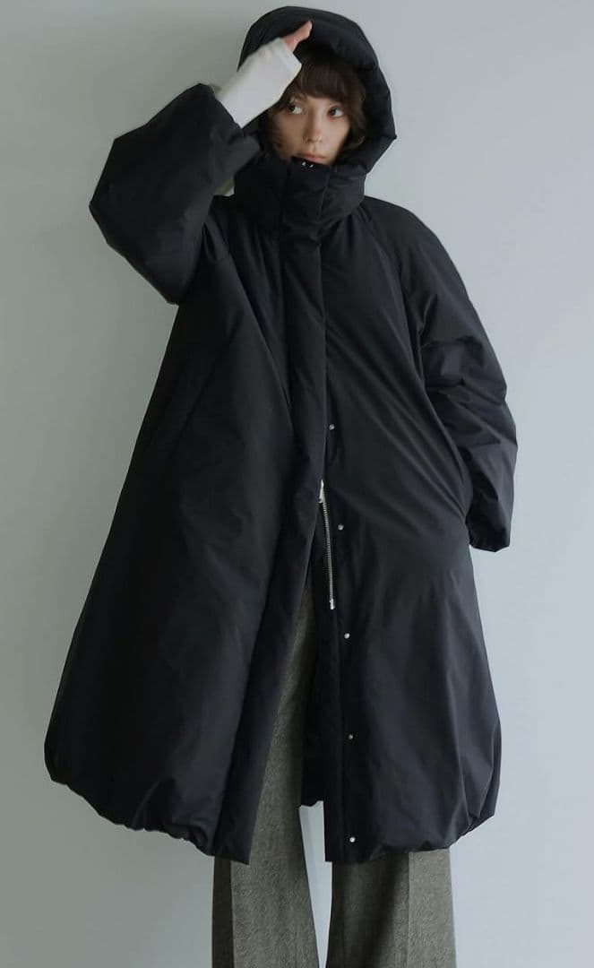 ✧CLANE✧ BALLOON HOODIE LONG DOWN COAT 黒