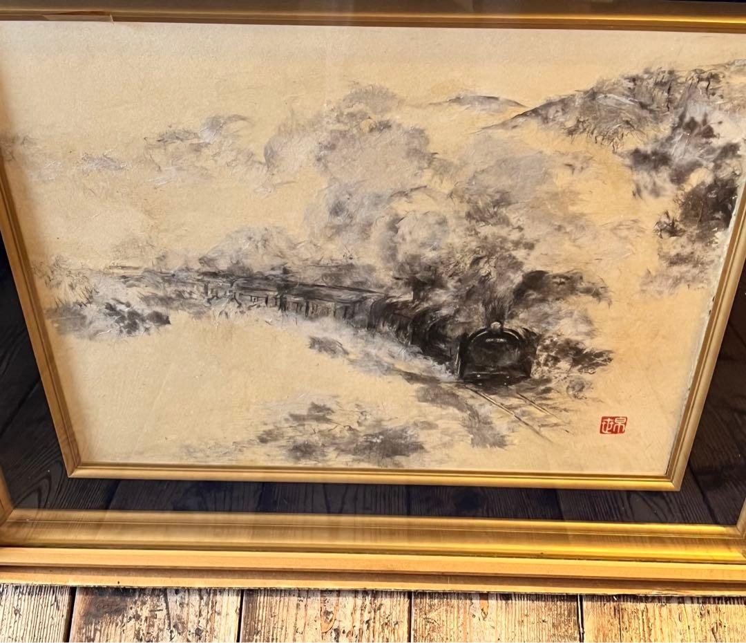 専用です 水墨画 額縁付 世界 SL機関車 蒸気機関車 インテリア