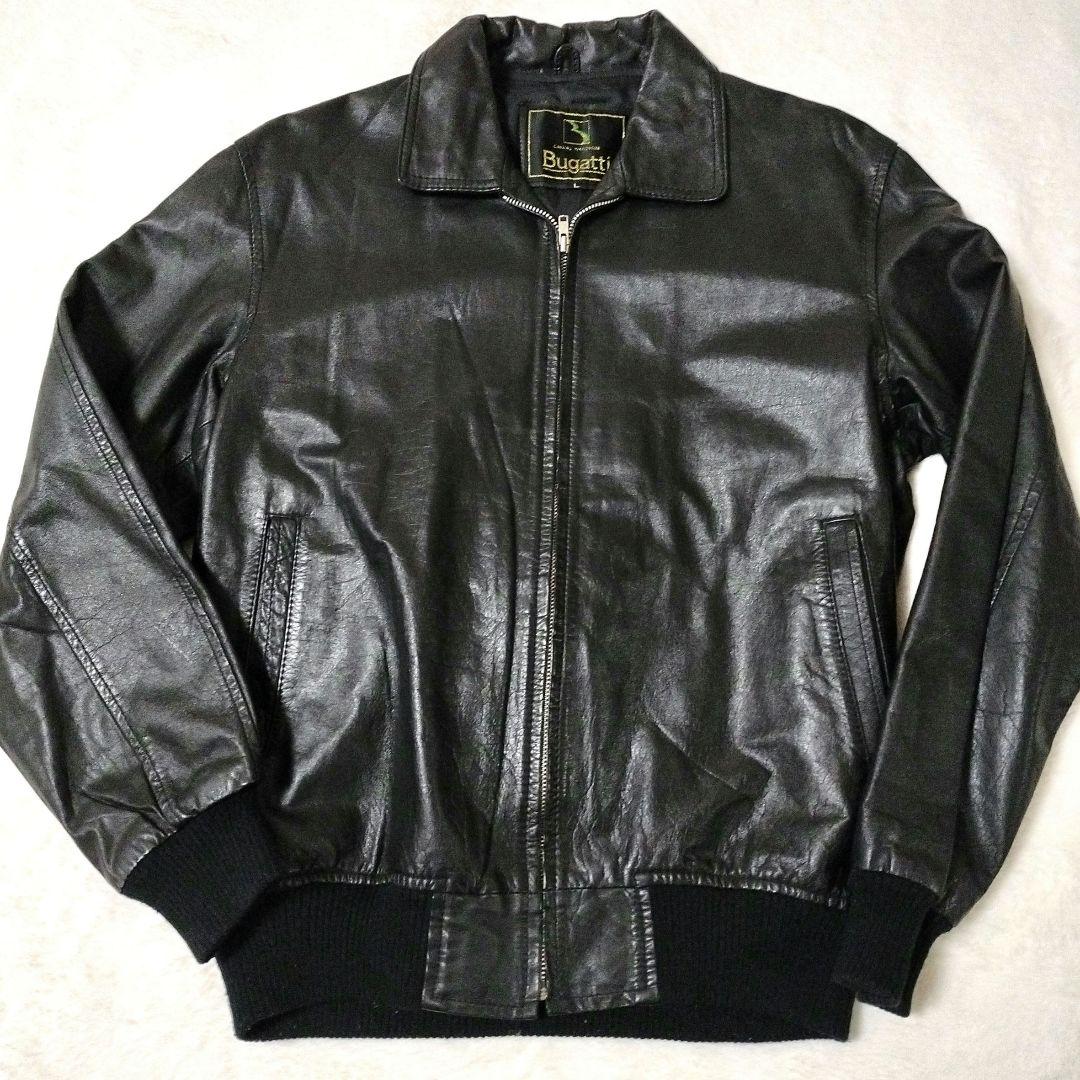 極美品✨Bugatti　レザー ジャケット 　A-2　A2　牛革　L　ブラック ✨美品✨Bugatti ブラックレザー ジャケット A-2 A2 牛革ブラック 90s