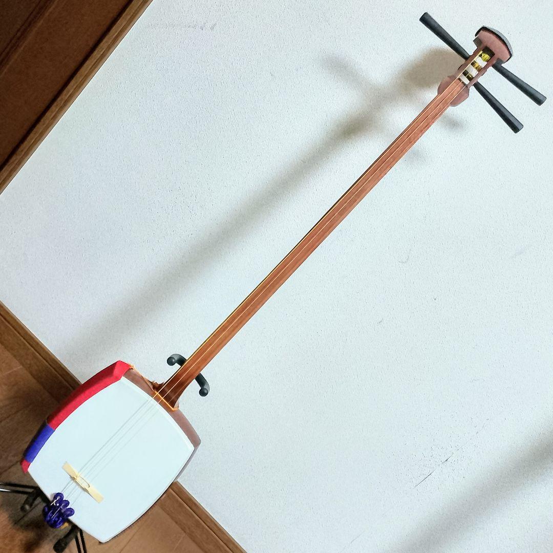 高級　花梨　細棹三本継　三味線　樹脂バチ + ソフトケース付き