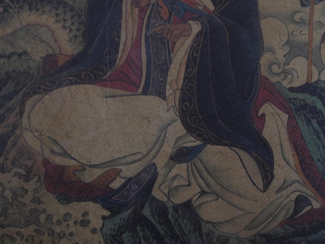 中国唐時代 敦煌莫高窟壁画 彩絵 人物像 発掘品古美術 AK1774A1-4