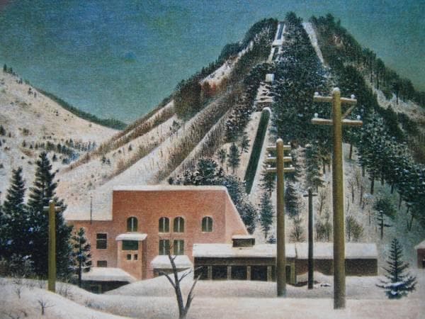 岡鹿之助、【雪の発電所】、希少な大判額装用画集より、美品、日本人