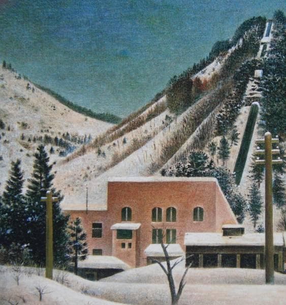 岡鹿之助、【雪の発電所】、希少な大判額装用画集より、美品、日本人