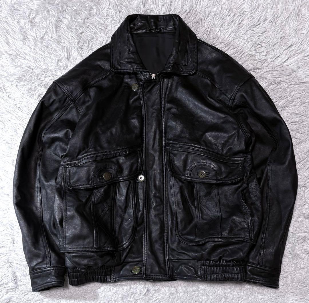 00s ブラック A-2 短丈レザージャケット y2k M〜Lサイズ相当