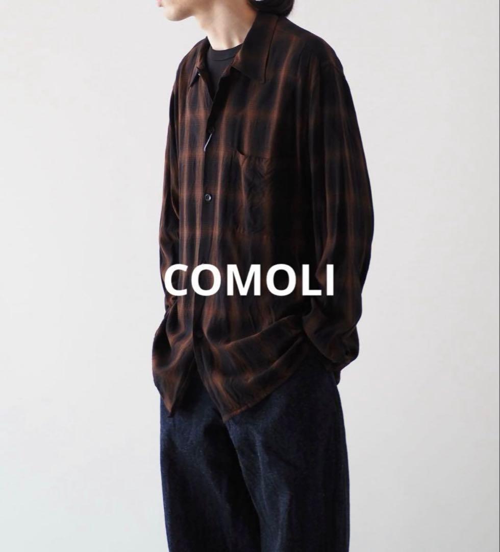美品　24SS COMOLI レーヨンオープンカラーシャツ　チェック