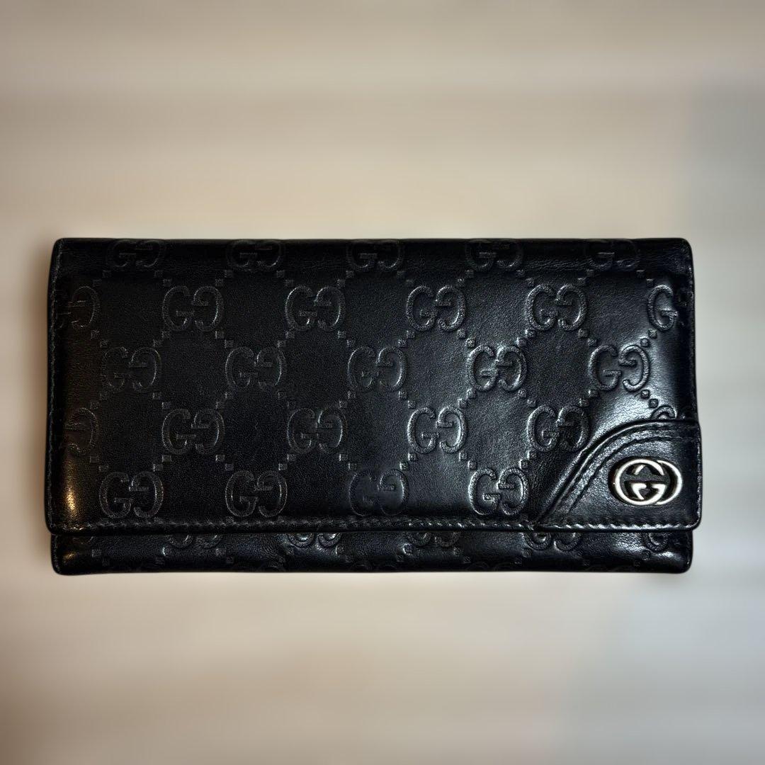 GUCCI ブラックレザー 長財布 GGパターン - メルカリ