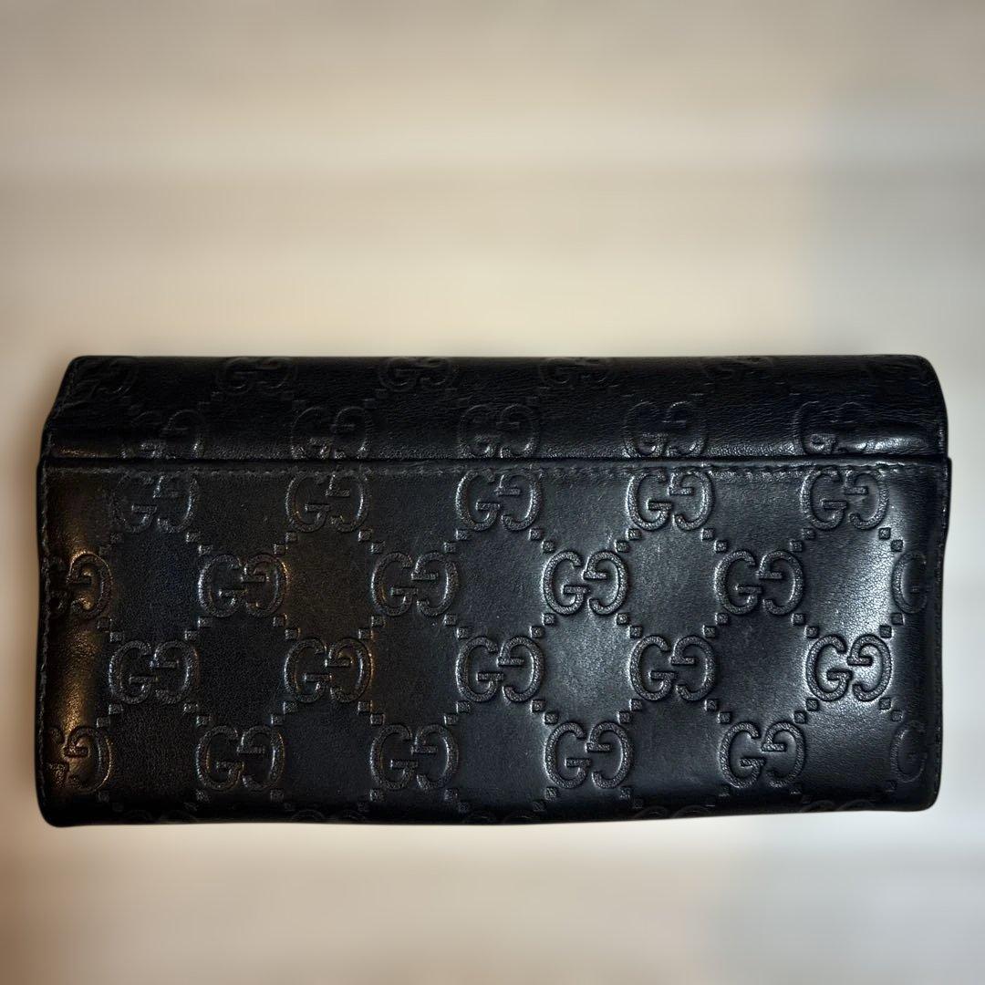 GUCCI ブラックレザー 長財布 GGパターン - メルカリ