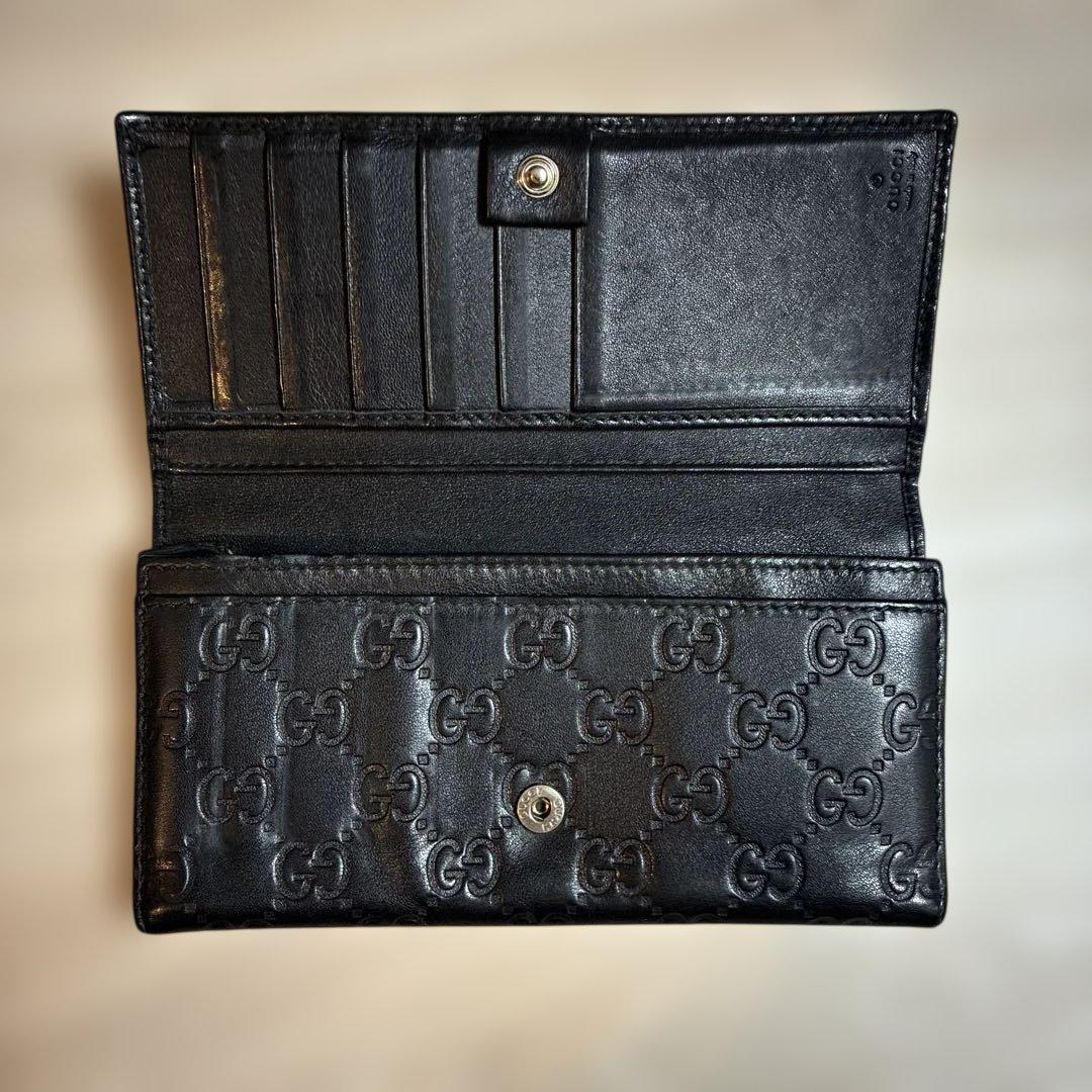 GUCCI ブラックレザー 長財布 GGパターン - メルカリ