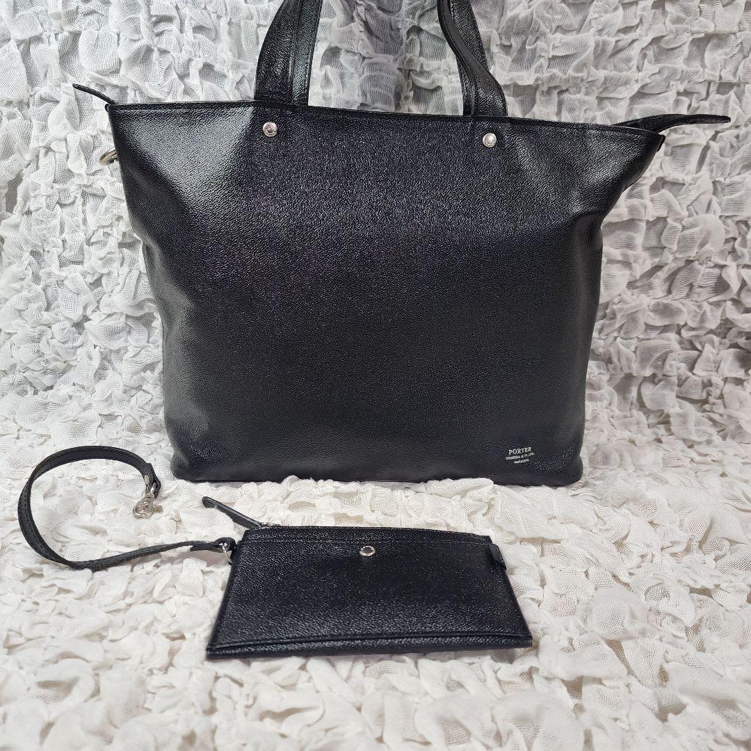 美品 ポーター リンク レザー トートバッグ S 同素材 ポーチ付き