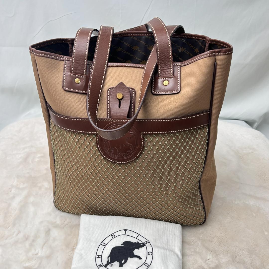 廃盤品　HUNTING WORLDサファリ キャンバス×レザートートバッグ