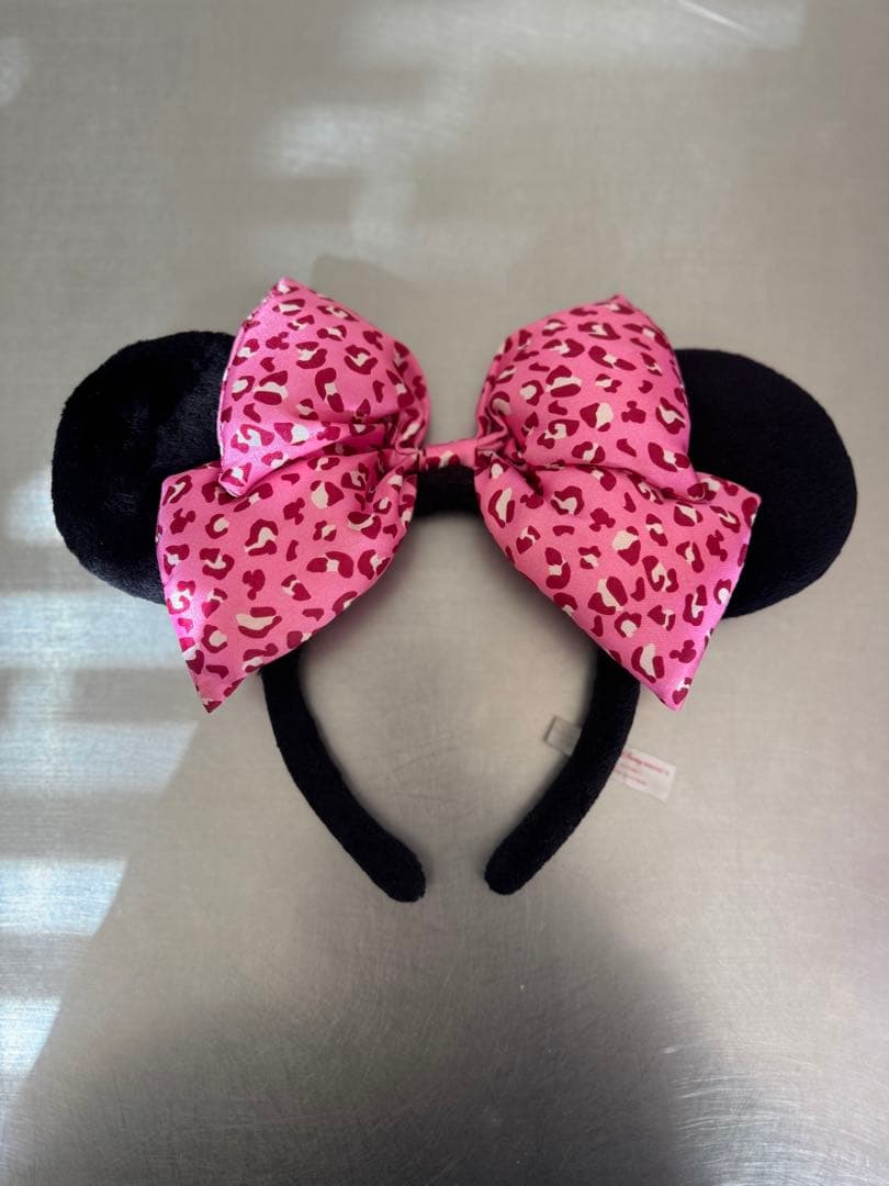 ミニーカチューシャヒョウ柄リボン
