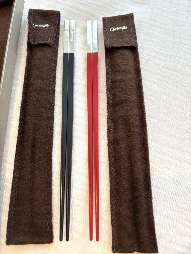 【新品/未使用】【クリストフル】Christofle 箸 ペア 赤黒