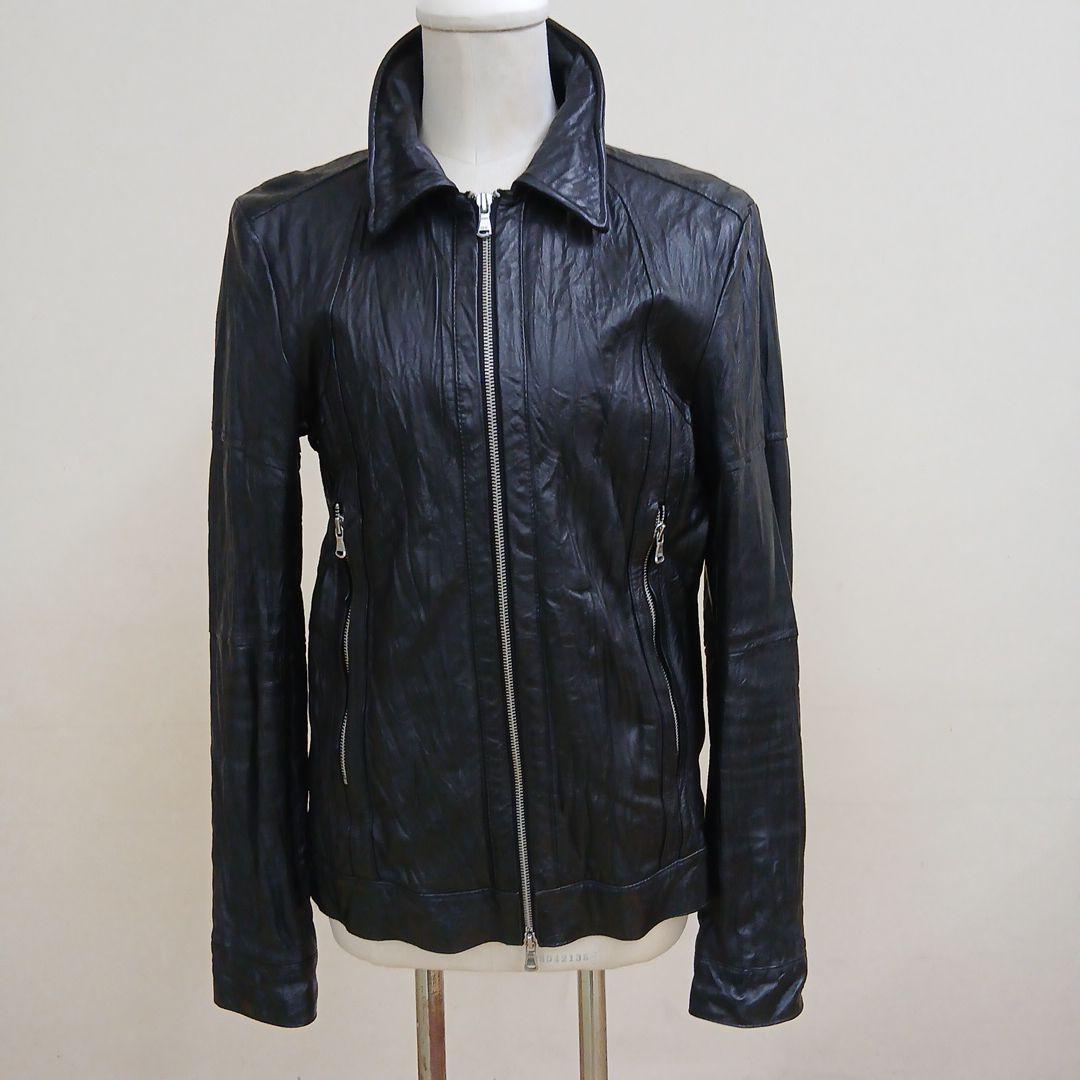 ジャックローズ襟付きシワ加工シングルライダース、サイズ4