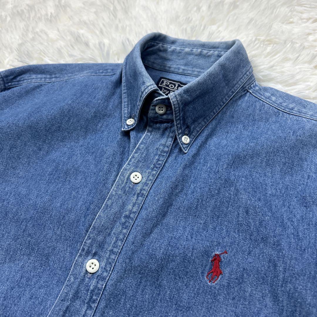 定番 ラルフローレン デニムシャツ 赤刺繍 ポニー L ビッグサイズ 90s