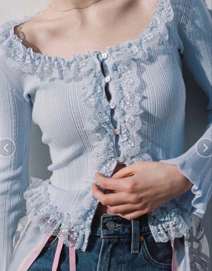 SNIDEL Sustainableフリルニットプルオーバー LBLU