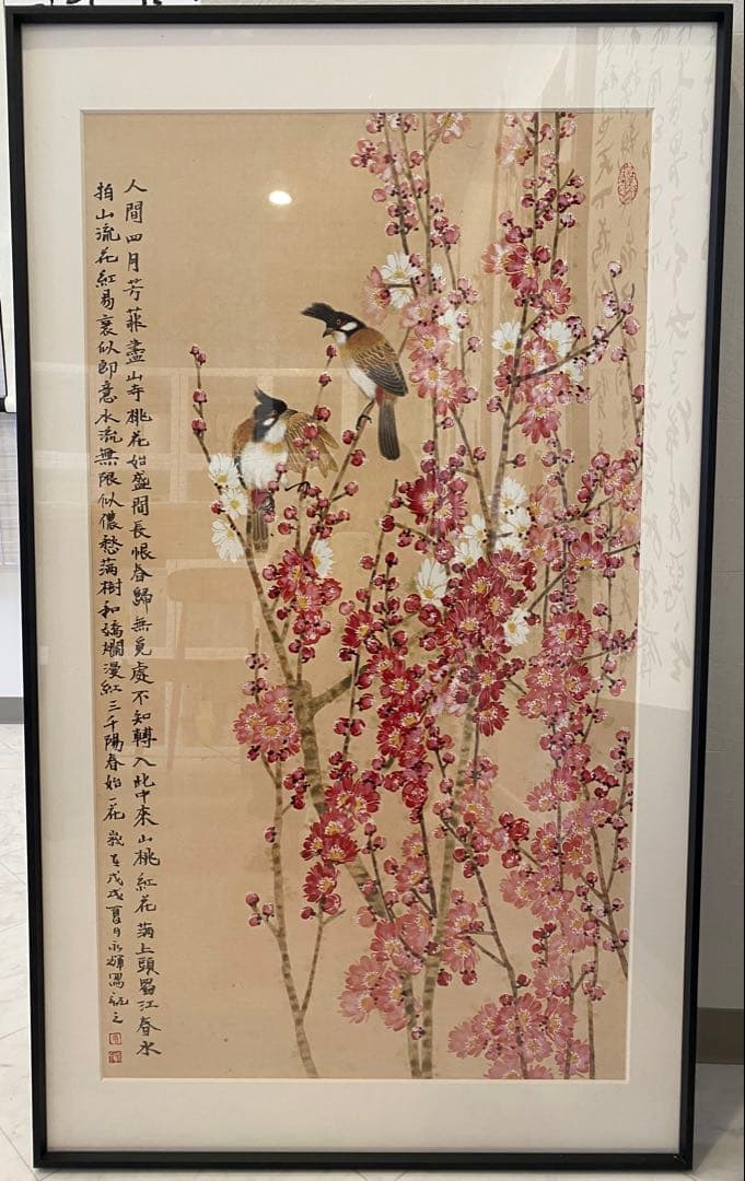 梅の花と鳥 水墨画 大きなサイズ 墨で桜、再び梅に鳥｜KaoRu IsjDha
