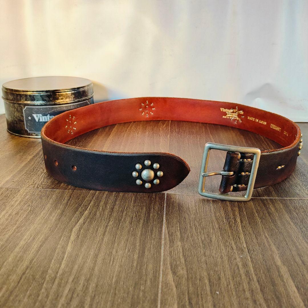 極上品】Vintage Works DH5697 高級茶芯スタッズドレスベルト
