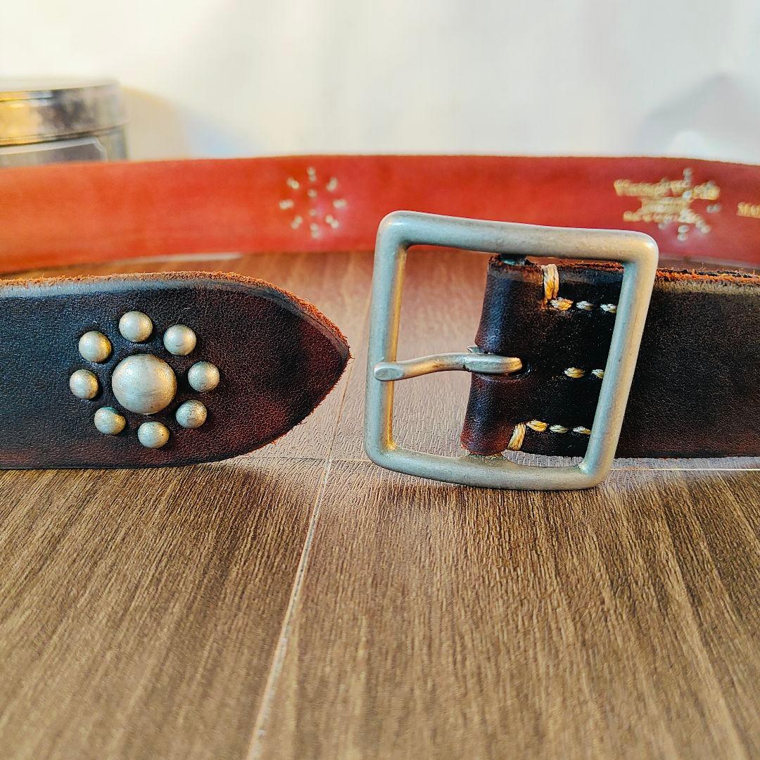 極上品】Vintage Works DH5697 高級茶芯スタッズドレスベルト