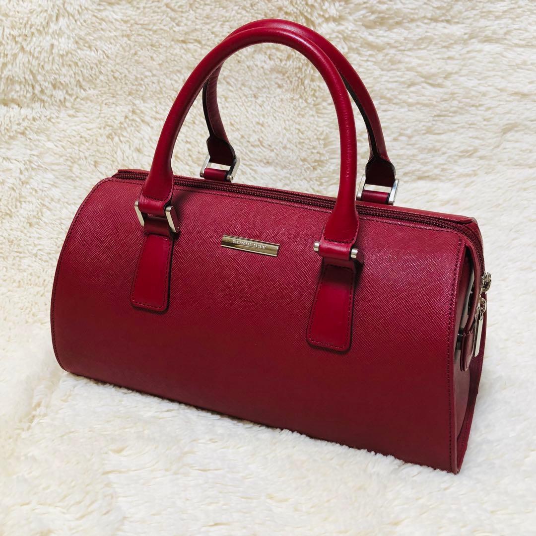 Burberry ハンドバッグ レザー ミニボストン レッド 筒形 バーバリー