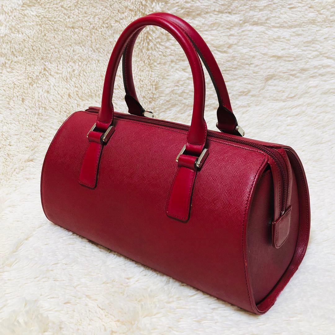 Burberry ハンドバッグ レザー ミニボストン レッド 筒形 バーバリー