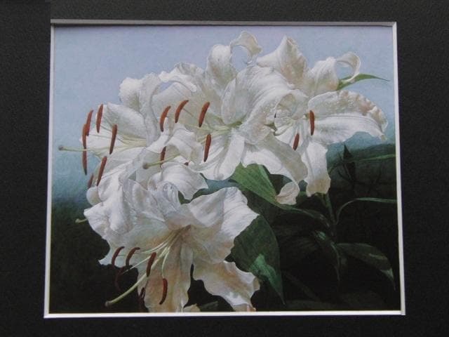 内藤定壽、【高原の百合】、希少な額装用画集より、新品額装付