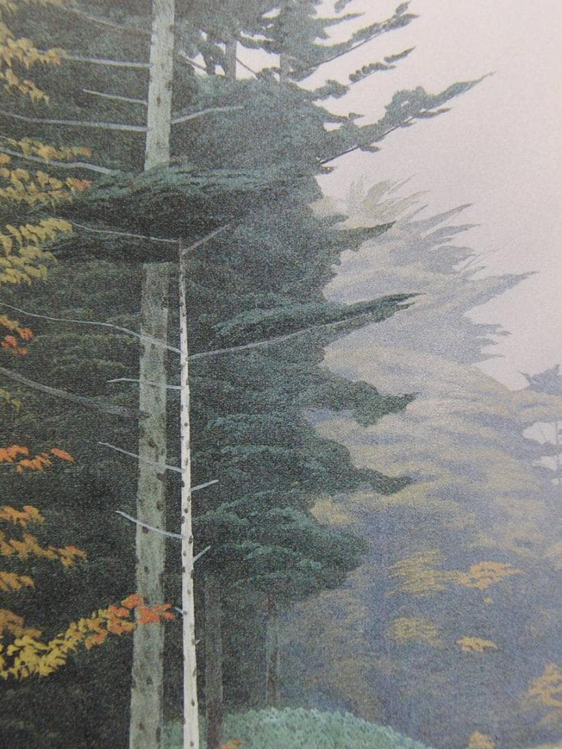 安居由紀夫、【秋霧】、希少な額装用画集より、新品額装付