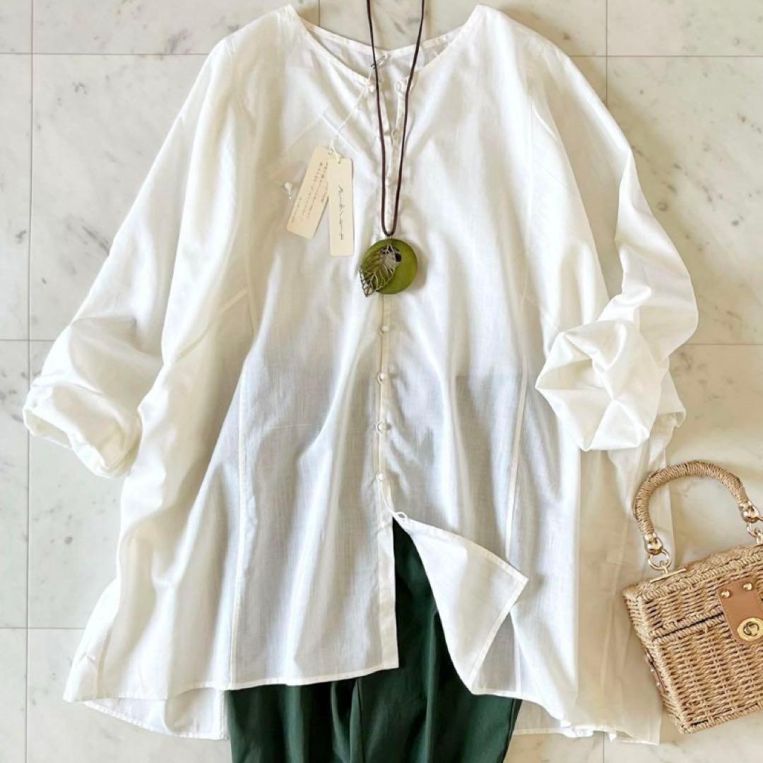 タグ付未使用＊ヨーガンレール コットンシルクブラウスM アイボリー 長袖 日本製