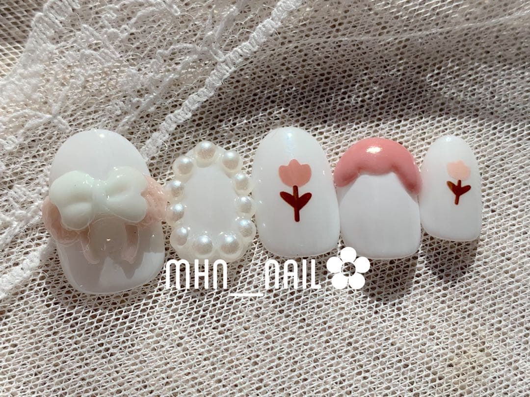 カチューシャネイル　チューリップネイル　ガーリーネイル