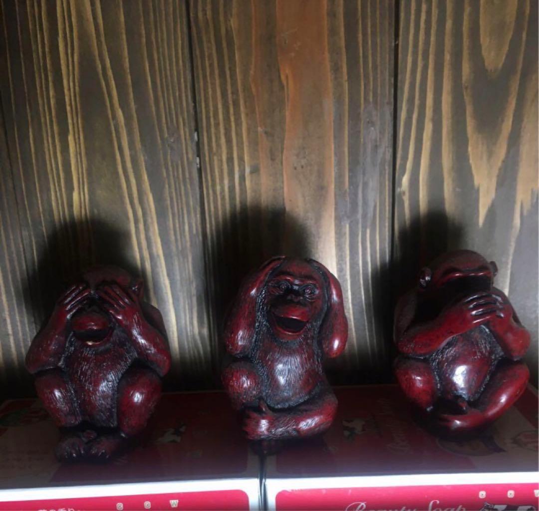 ②★ 赤寿山石 ★ 見ざる　言わざる　聞かざる★ 三猿★骨董品★三匹★お着物★