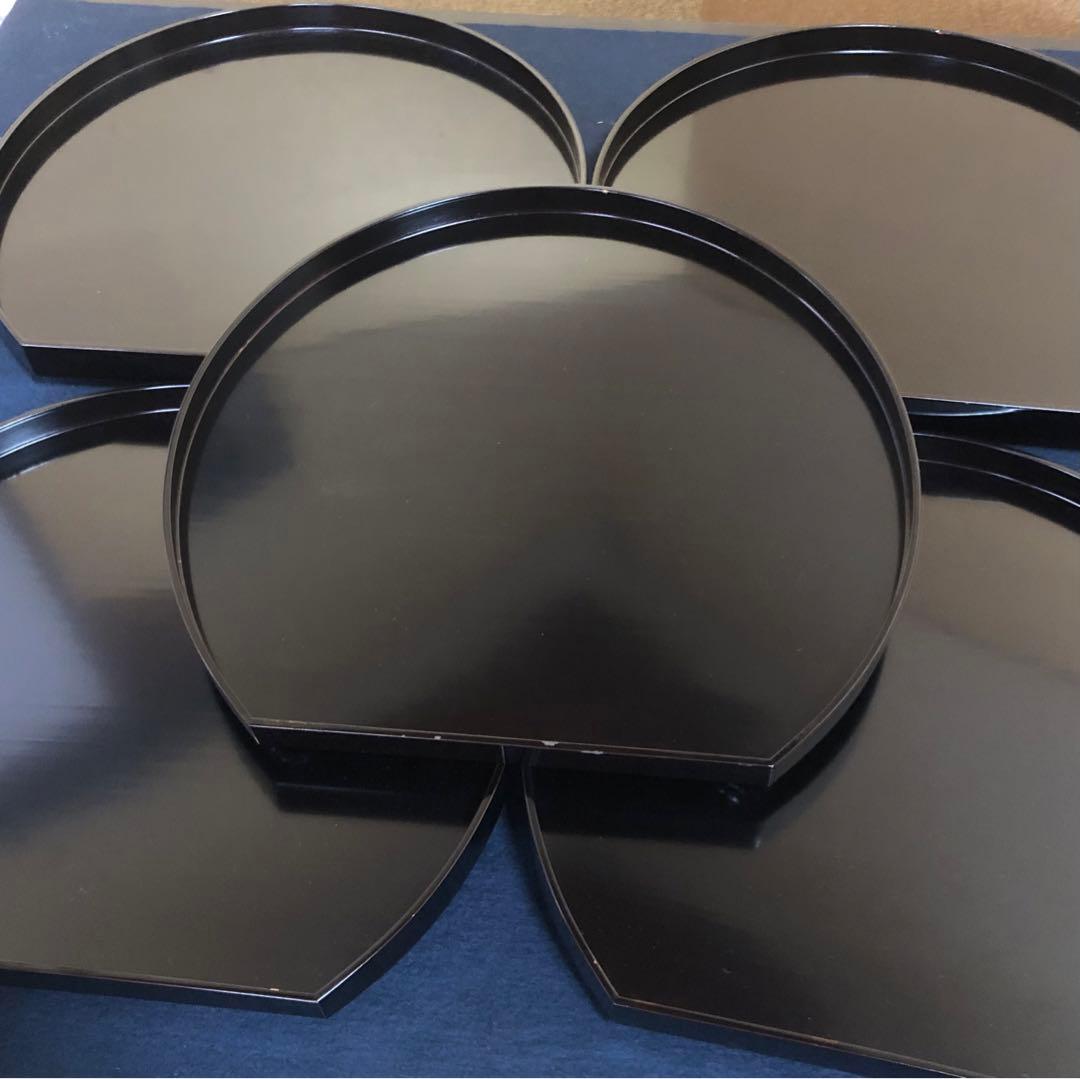 《レ》茶道具 くるみ足 半月折敷膳5客 塗師 寛斎造 共箱 260212け2